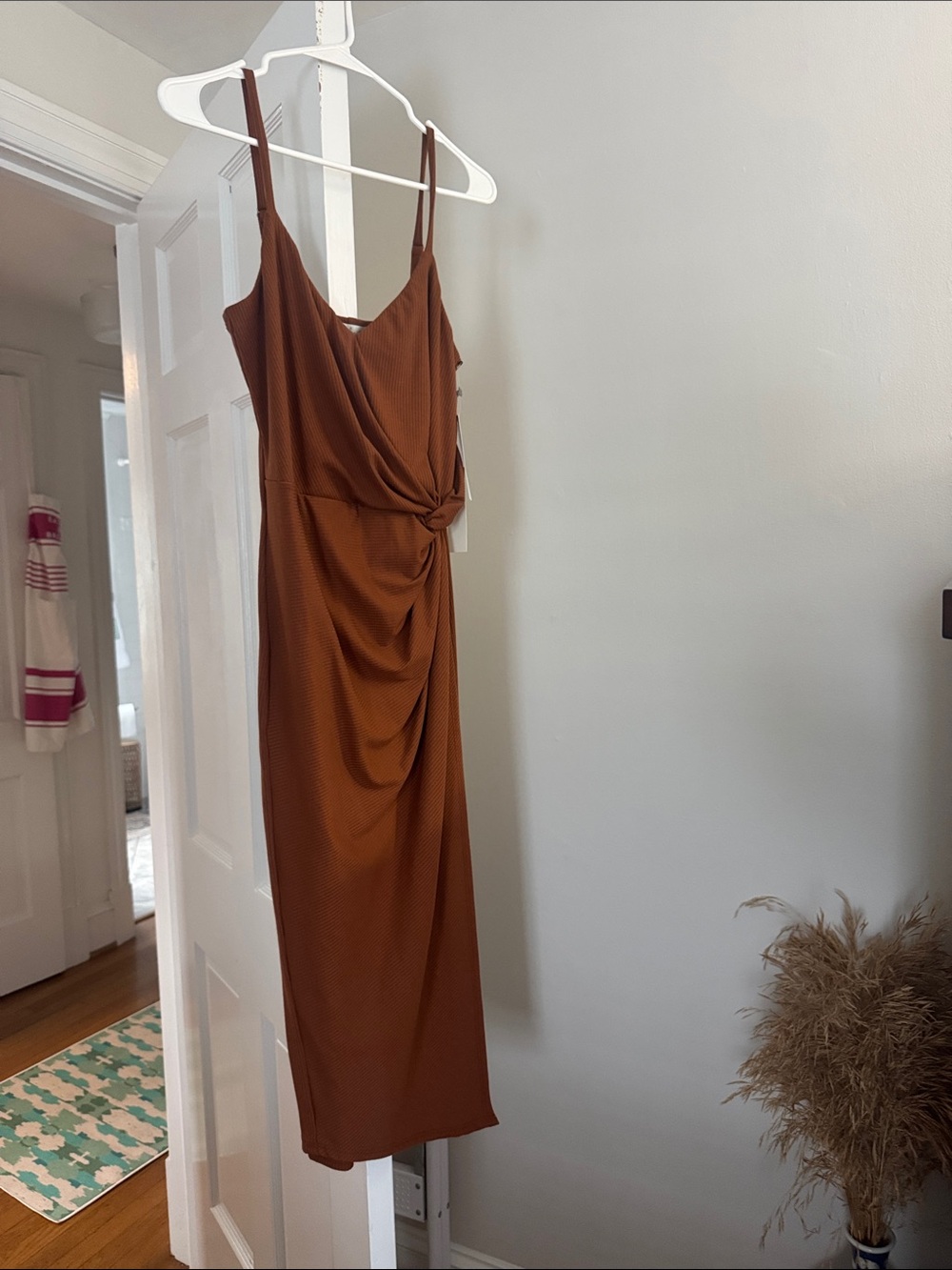 nine britton Rust Brown Knot-Detail Midi Dress